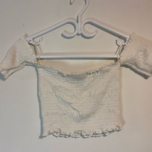 Ribbed Strapless White Crop Top